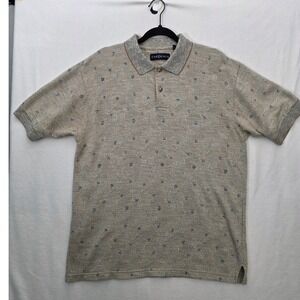 Chereskin Vintage 80s Geometric Polo Shirt Medium Tan Cotton Retro Grandpacore